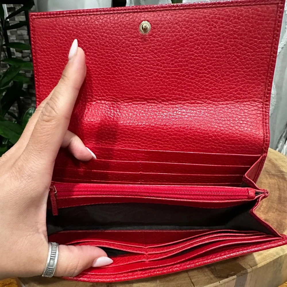 Gucci Red Interlocking GG Pebbled Leather Continental Wallet Full Set - Picture 7 of 9